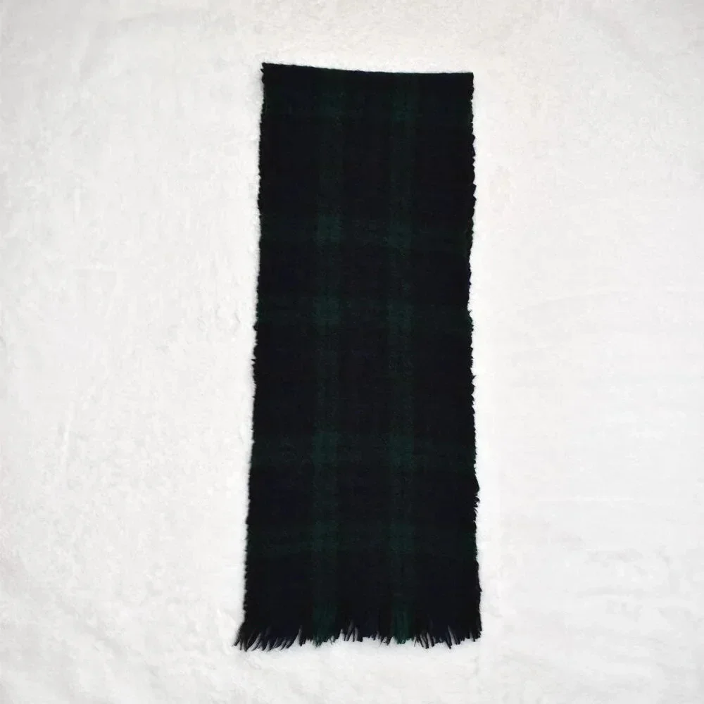 Eddie Bauer Mens Plaid Short Scarf Fringed 100% Wool 48X9 Academia Preppy Vtg